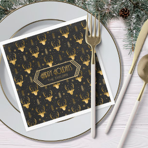Deer Antlers Christmas Pattern Gold ID861 Serviette