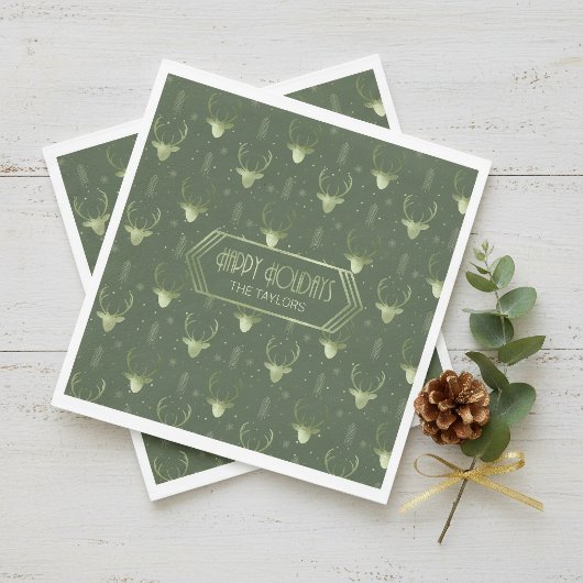 Deer Antlers Christmas Pattern Green ID861 Serviette