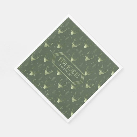 Deer Antlers Christmas Pattern Green ID861 Serviette (Ecke)