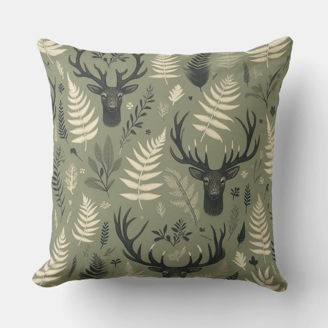 Deer Antlers & Ferns Kissen (Vorderseite)