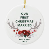 Deer Antlers First Christmas Verheiratet Personali Keramik Ornament (Vorne)
