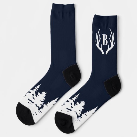 Deer Antlers Men's Crew Socks Blue and White Socken (Linkes Detail)
