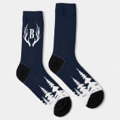 Deer Antlers Men's Crew Socks Blue and White Socken (Rechts)