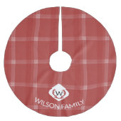 Deer Antlers Monogram Tartan Red Polyester Weihnachtsbaumdecke (Vorderseite)