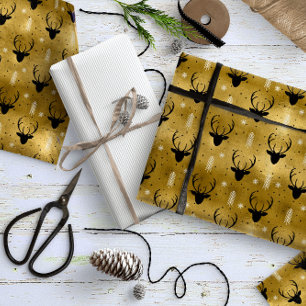Deer Antlers Pfeile Weihnachtsmuster Gold ID861 Geschenkpapier