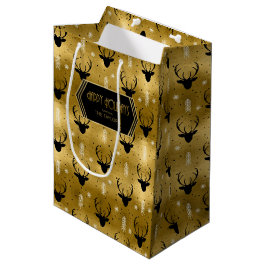 Deer Antlers Pfeile Weihnachtsmuster Gold ID861 Mittlere Geschenktüte