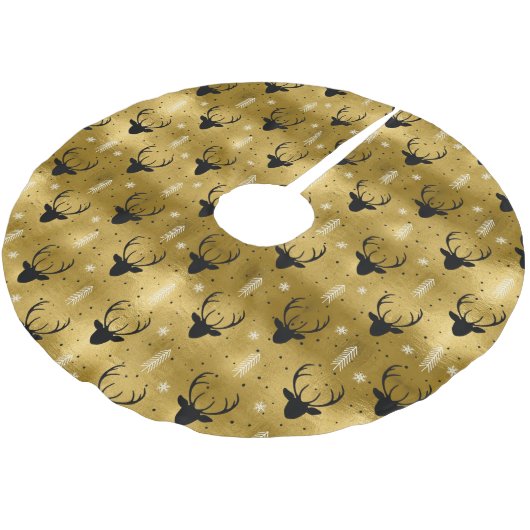 Deer Antlers Pfeile Weihnachtsmuster Gold ID861 Polyester Weihnachtsbaumdecke (Schrägansicht)