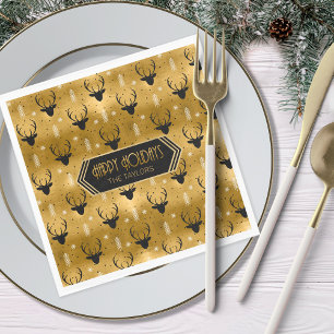 Deer Antlers Pfeile Weihnachtsmuster Gold ID861 Serviette
