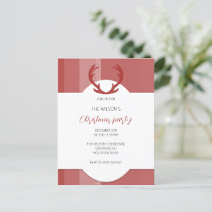 Deer Antlers Rustic Red Tartan Postkarte