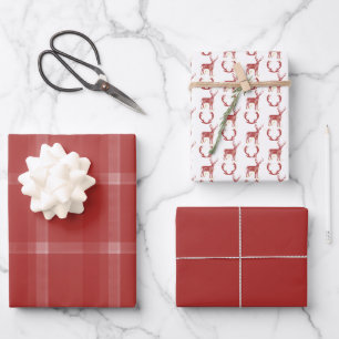 Deer Antlers Rustic Tartan Red Geschenkpapier Set