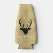 Deer Antlers Silhouette & Snowflakes Gold ID861 Flaschenkühler (Vorderseite)
