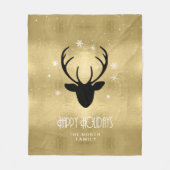 Deer Antlers Silhouette & Snowflakes Gold ID861 Fleecedecke (Vorderseite)