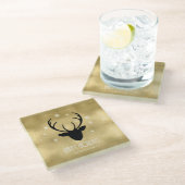 Deer Antlers Silhouette & Snowflakes Gold ID861 Glasuntersetzer (Schrägansicht)
