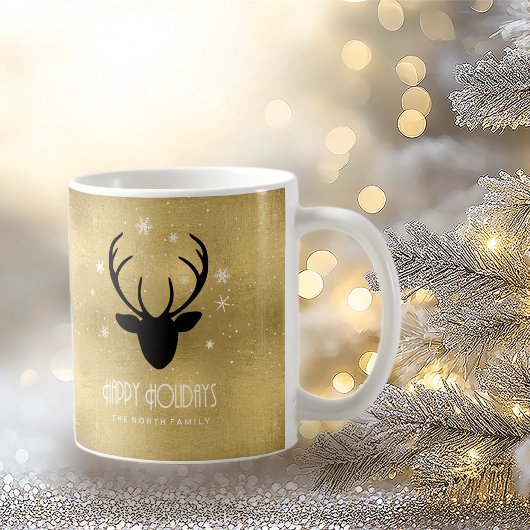 Deer Antlers Silhouette & Snowflakes Gold ID861 Kaffeetasse