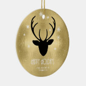 Deer Antlers Silhouette & Snowflakes Gold ID861 Keramik Ornament (Rechts)