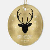 Deer Antlers Silhouette & Snowflakes Gold ID861 Keramik Ornament (Links)