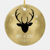 Deer Antlers Silhouette & Snowflakes Gold ID861 Keramik Ornament (Hinten)