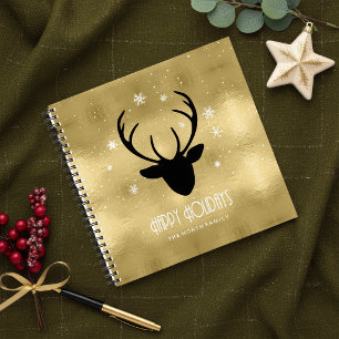 Deer Antlers Silhouette & Snowflakes Gold ID861 Notizblock
