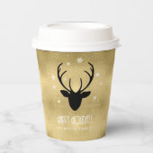 Deer Antlers Silhouette & Snowflakes Gold ID861 Pappbecher (Vorderseite)