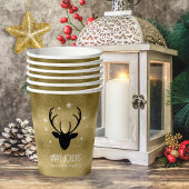 Deer Antlers Silhouette & Snowflakes Gold ID861 Pappbecher