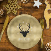 Deer Antlers Silhouette & Snowflakes Gold ID861 Pappteller