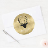 Deer Antlers Silhouette & Snowflakes Gold ID861 Runder Aufkleber (Umschlag)