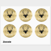 Deer Antlers Silhouette & Snowflakes Gold ID861 Runder Aufkleber (Blatt)