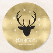Deer Antlers Silhouette & Snowflakes Gold ID861 Runder Pappuntersetzer (Vorderseite)