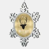 Deer Antlers Silhouette & Snowflakes Gold ID861 Schneeflocken Zinn-Ornament (Rechts)