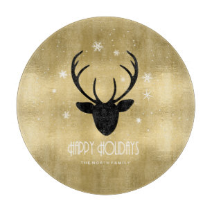 Deer Antlers Silhouette & Snowflakes Gold ID861 Schneidebrett