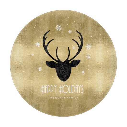 Deer Antlers Silhouette & Snowflakes Gold ID861 Schneidebrett (Vorderseite)