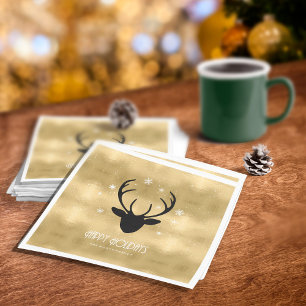 Deer Antlers Silhouette & Snowflakes Gold ID861 Serviette