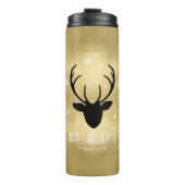 Deer Antlers Silhouette & Snowflakes Gold ID861 Thermosbecher (Vorderseite)
