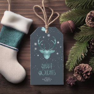 Deer Antlers & Snow Christmas Aquamarin ID861 Geschenkanhänger