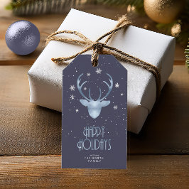 Deer Antlers & Snow Christmas Blue ID861 Geschenkanhänger