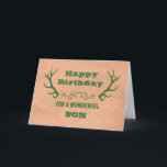 Deer Antlers Vintag Son Birthday Karte<br><div class="desc">Geburtstagskarte für den Sohn mit Vintagem Kunsthandwerk und grünen Hirschgeweih und nachdenklichem Vers.</div>