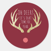 Deer Antlers Weihnachtsfeier Runder Aufkleber (Vorderseite)