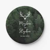 Deer Antlers Woodland Pine Tree Forest Wedding Pappteller (Vorderseite)