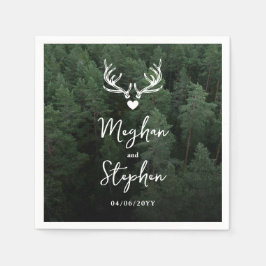 Deer Antlers Woodland Pine Tree Forest Wedding Serviette