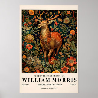 Deer Art Print William Morris Style, Botanical Poster