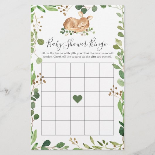 Deer Baby Shower Bingo Game (Vorderseite)