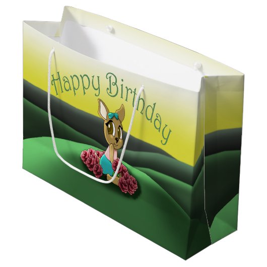 Deer Birthday Große Geschenktüte (Vorderseite Schrägansicht)