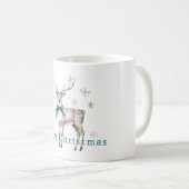 Deer Blue Bow Snowflakes Christmas Kaffeetasse (VorderseiteRechts)