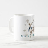 Deer Blue Bow Snowflakes Christmas Kaffeetasse (Vorderseite Links)