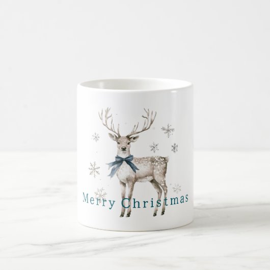 Deer Blue Bow Snowflakes Christmas Kaffeetasse (Mittel)