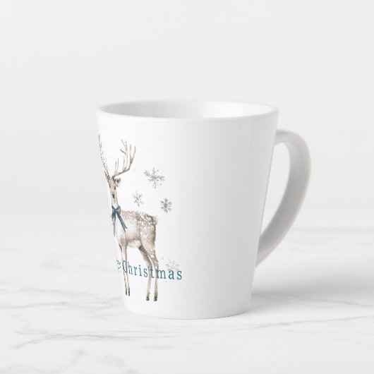 Deer Blue Bow Snowflakes Christmas Milchtasse (Rechte Ecke)