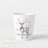 Deer Blue Bow Snowflakes Christmas Milchtasse (Vorderseite)