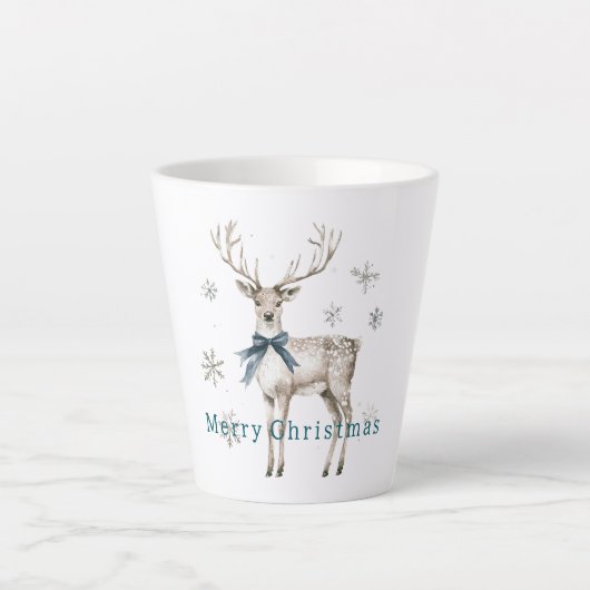 Deer Blue Bow Snowflakes Christmas Milchtasse (Vorderseite)