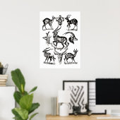 Deer Buck Antelope Animals Wildtiere Illustratione Poster (Heimbüro)