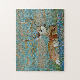 Deer Buck Mosaic Muster Print Puzzle